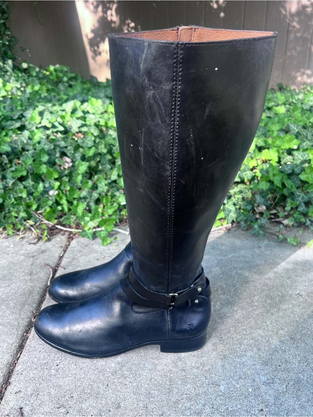 Frye Christie Double Strap Tall Riding Boots Black Leather 3470618 Women's 10B
